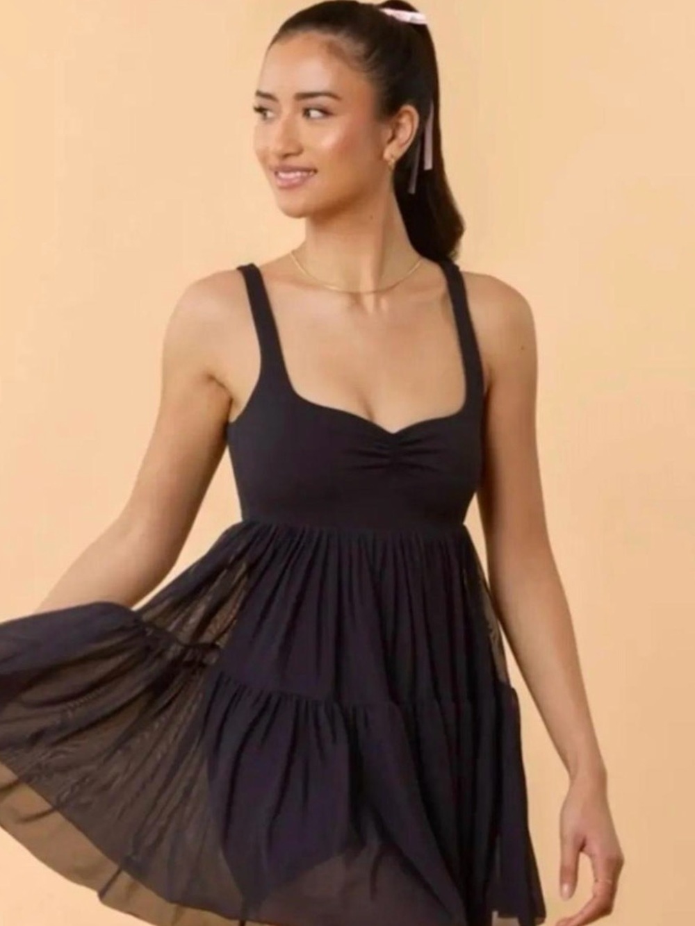 Blogilates Black Tiered Babydoll Dress  with Sweetheart Neckline